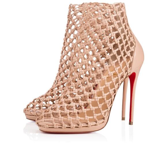 Christian Louboutin Porligat 120 Nu Nude Beige Caged Boot Bootie Heel Pump 37 - Picture 1 of 12